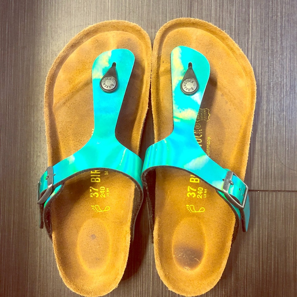 Birkenstock 37 Gizeh metallic green- EUC